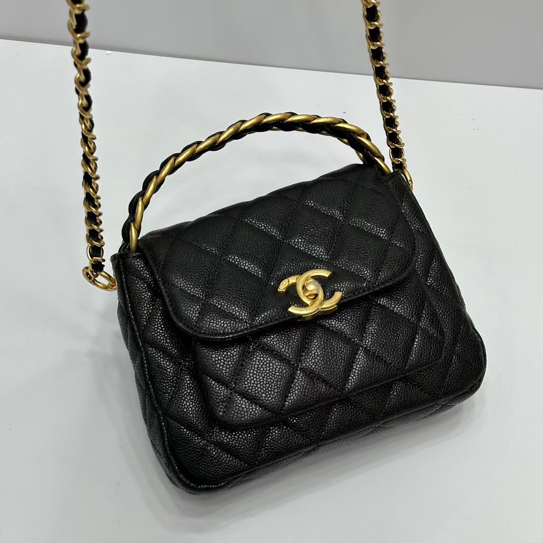 CHANE1 ブラック ゴールド ペブルド レザー ショルダー クロスボディ バッグ【50％割引+送料無料】