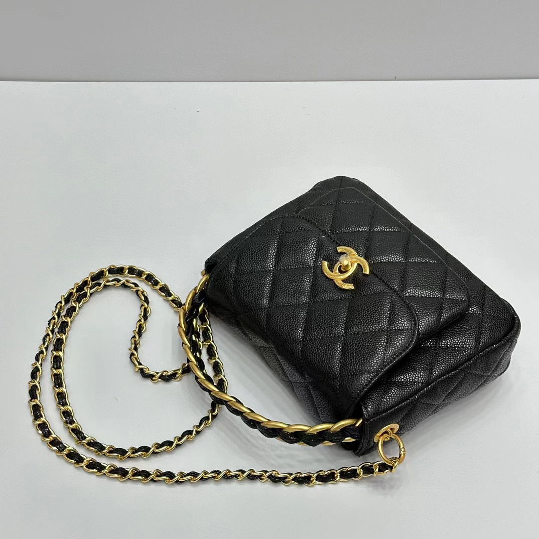 CHANE1 ブラック ゴールド ペブルド レザー ショルダー クロスボディ バッグ【50％割引+送料無料】