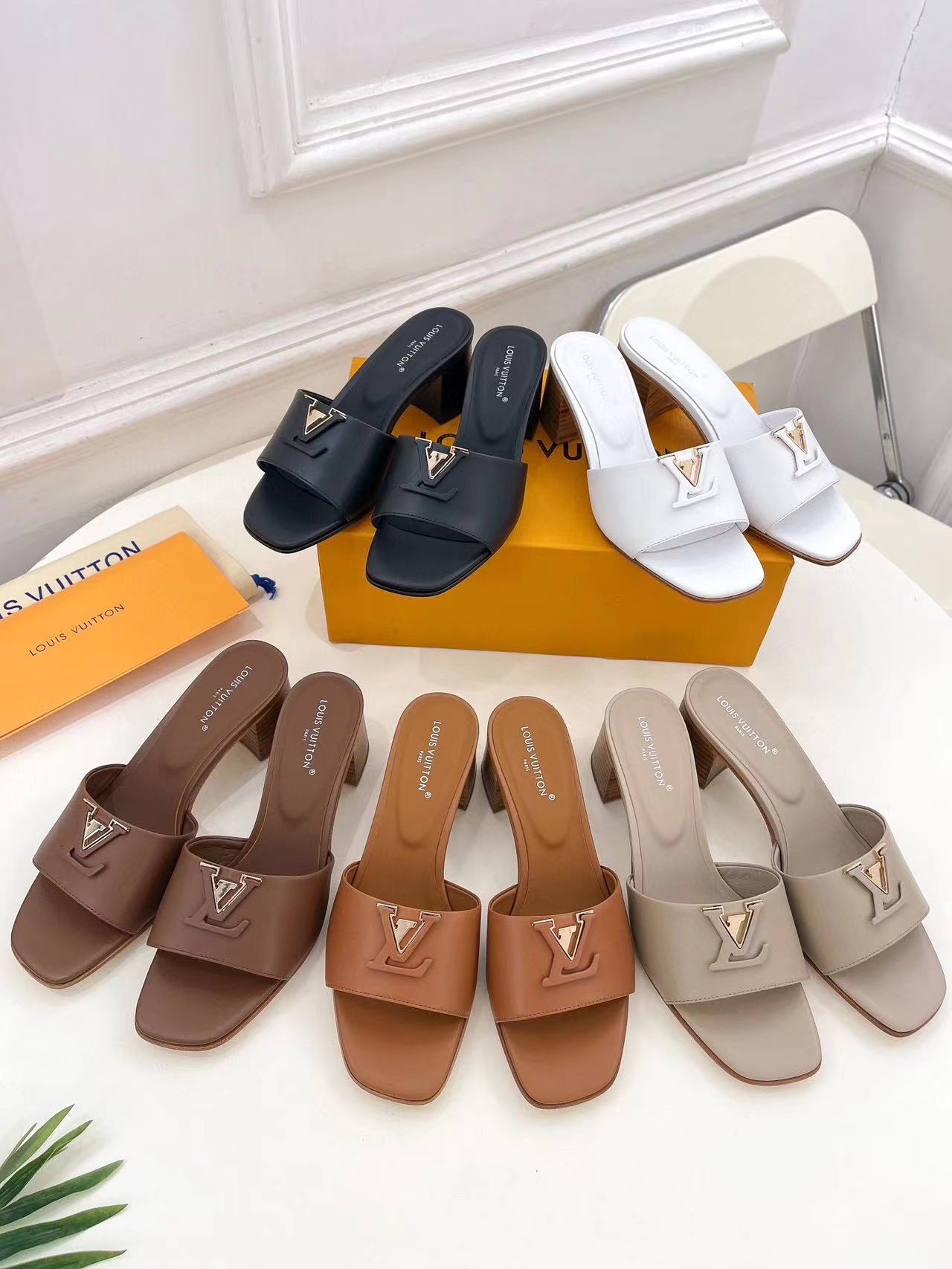 LV高品質レターバックルハイヒールスリッパ【50％割引+送料無料】