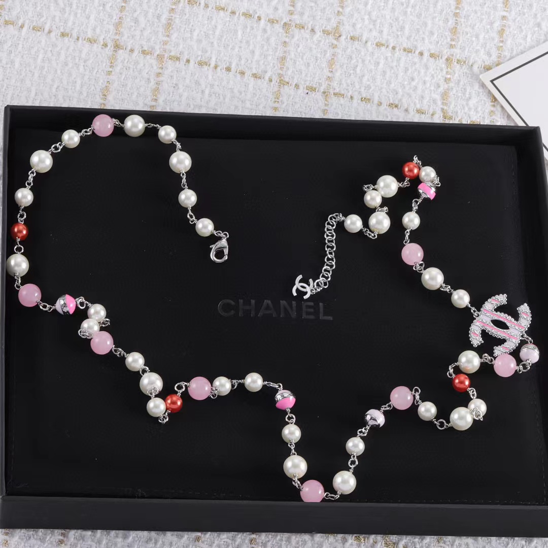 CHANE1 カラフル ダブル C パール ネックレス【50％割引+送料無料】