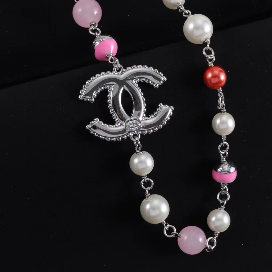CHANE1 カラフル ダブル C パール ネックレス【50％割引+送料無料】