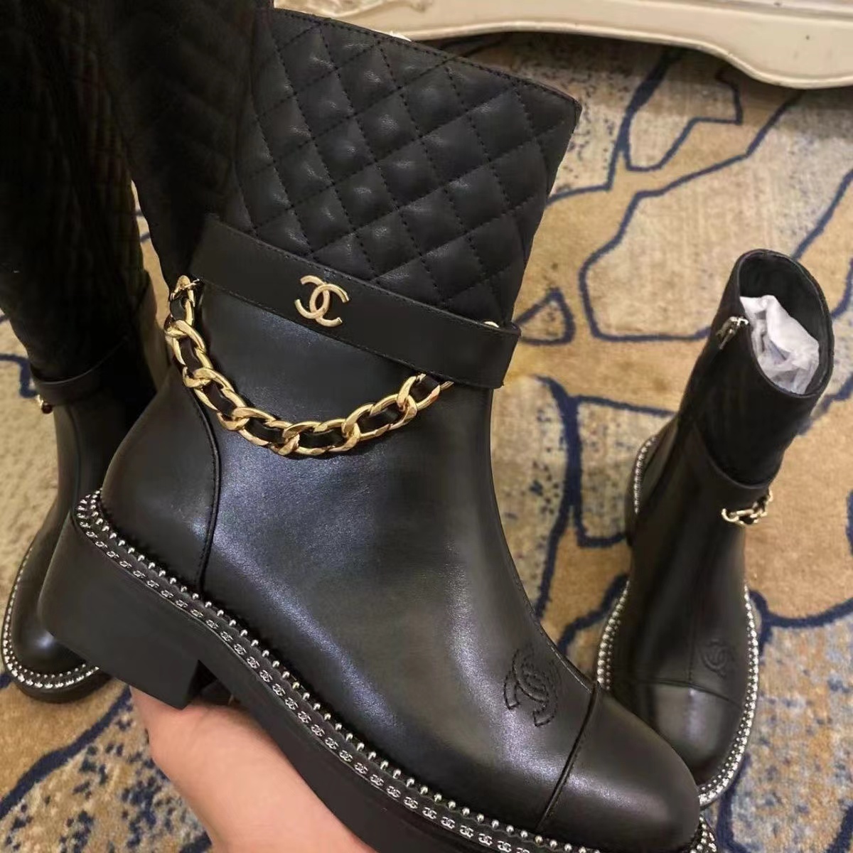 CHANE1 シンプルチェーンショートブーツ【50％割引+送料無料】