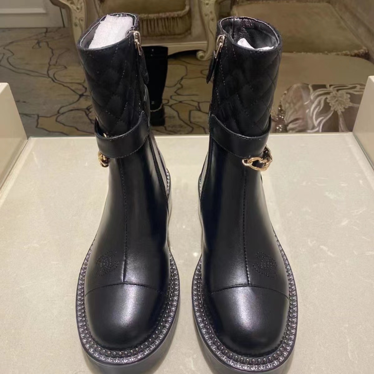 CHANE1 シンプルチェーンショートブーツ【50％割引+送料無料】