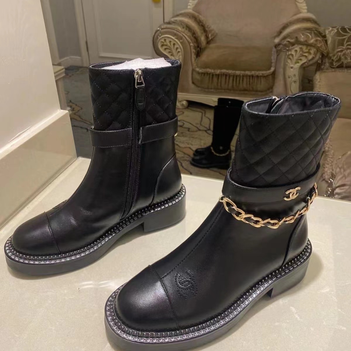 CHANE1 シンプルチェーンショートブーツ【50％割引+送料無料】