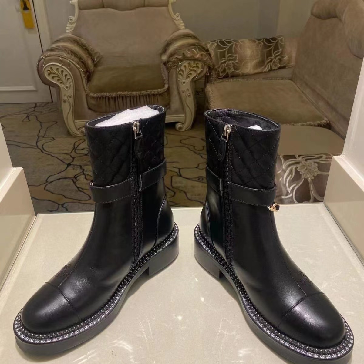 CHANE1 シンプルチェーンショートブーツ【50％割引+送料無料】