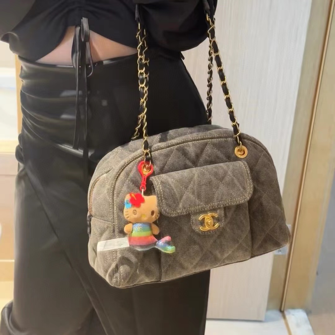 CHANE1 レトロデニムチェーンボウリングバッグ【50％割引+送料無料】