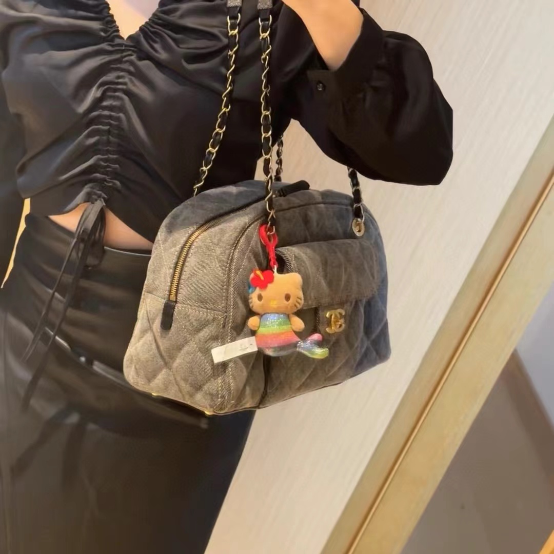 CHANE1 レトロデニムチェーンボウリングバッグ【50％割引+送料無料】