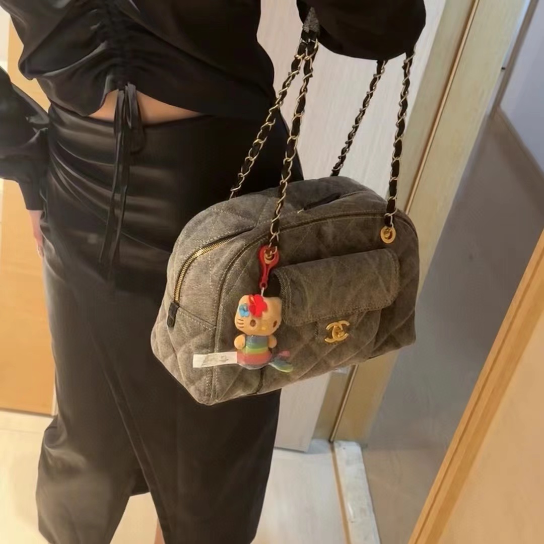 CHANE1 レトロデニムチェーンボウリングバッグ【50％割引+送料無料】