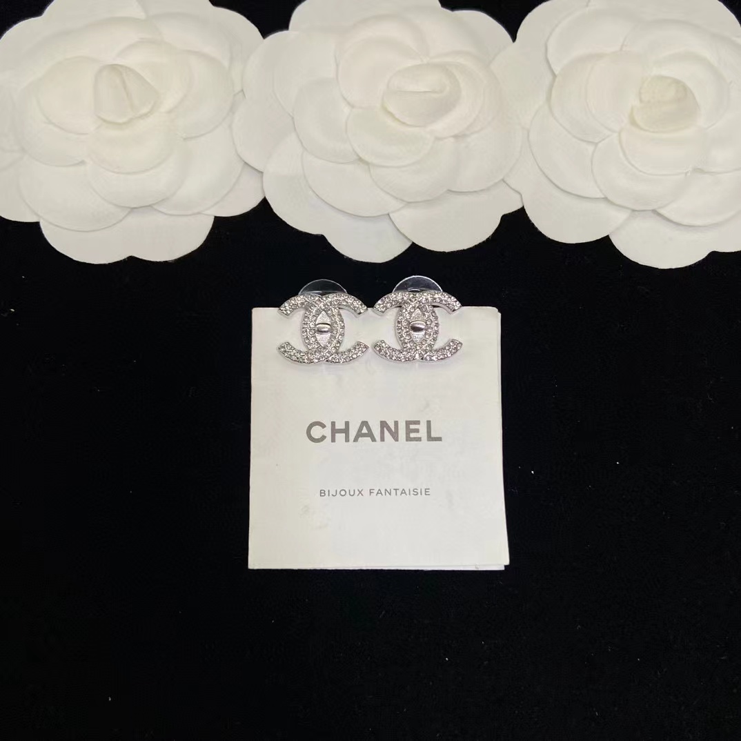 CHANE1 シンプル ダブル C ダイヤモンド スタッド ピアス【50％割引+送料無料】