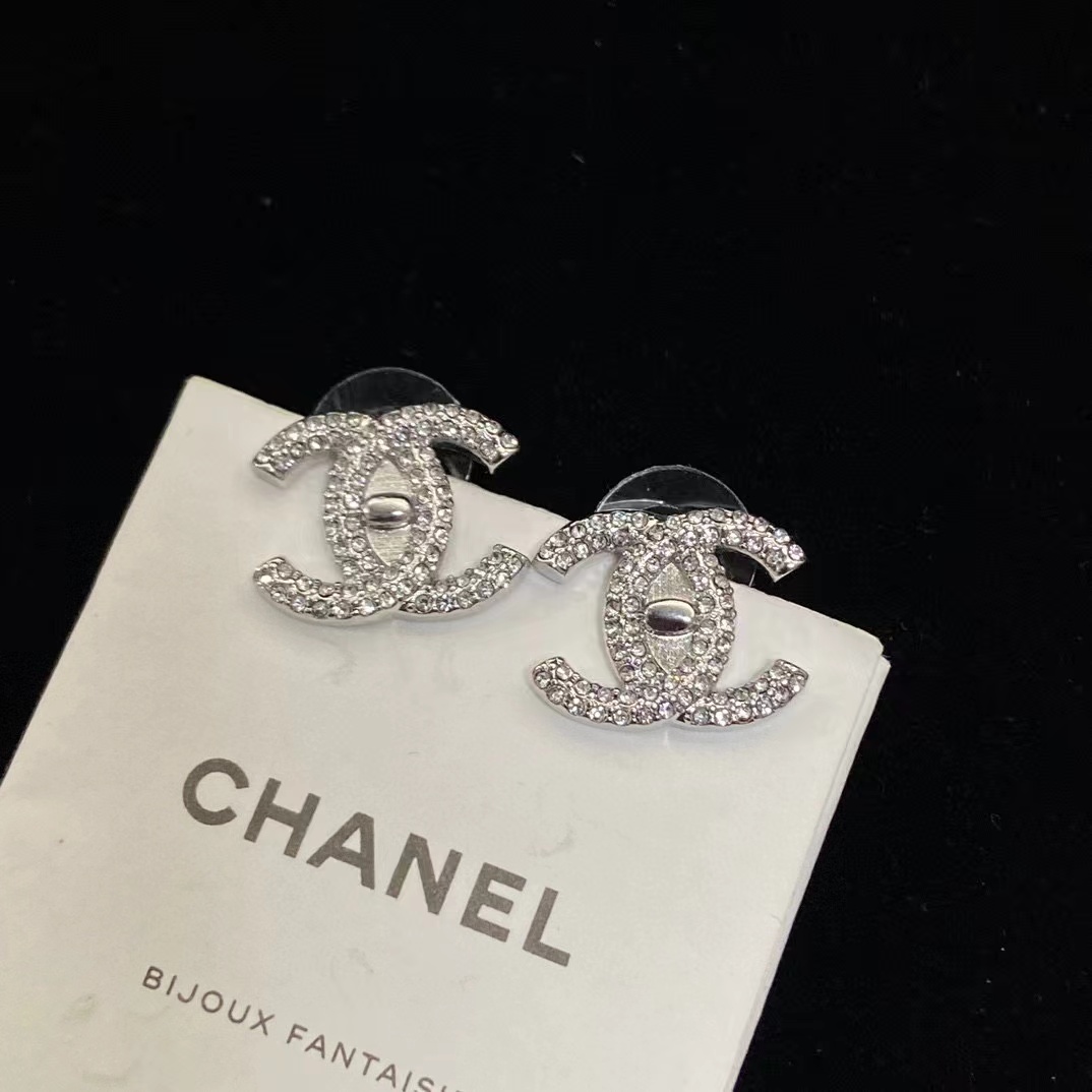 CHANE1 シンプル ダブル C ダイヤモンド スタッド ピアス【50％割引+送料無料】