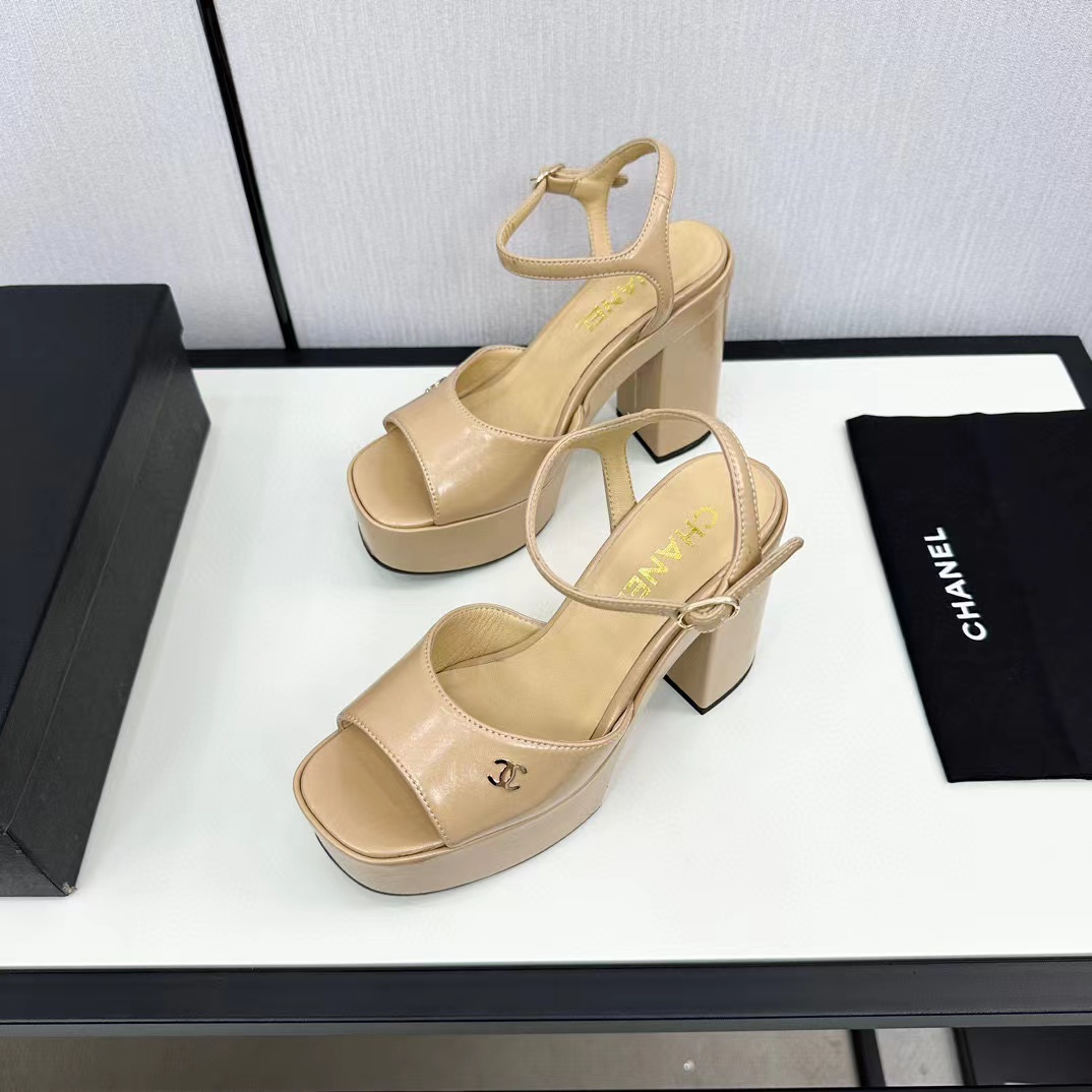 CHANE1 高品質ダブル C 牛革ハイヒール【50％割引+送料無料】