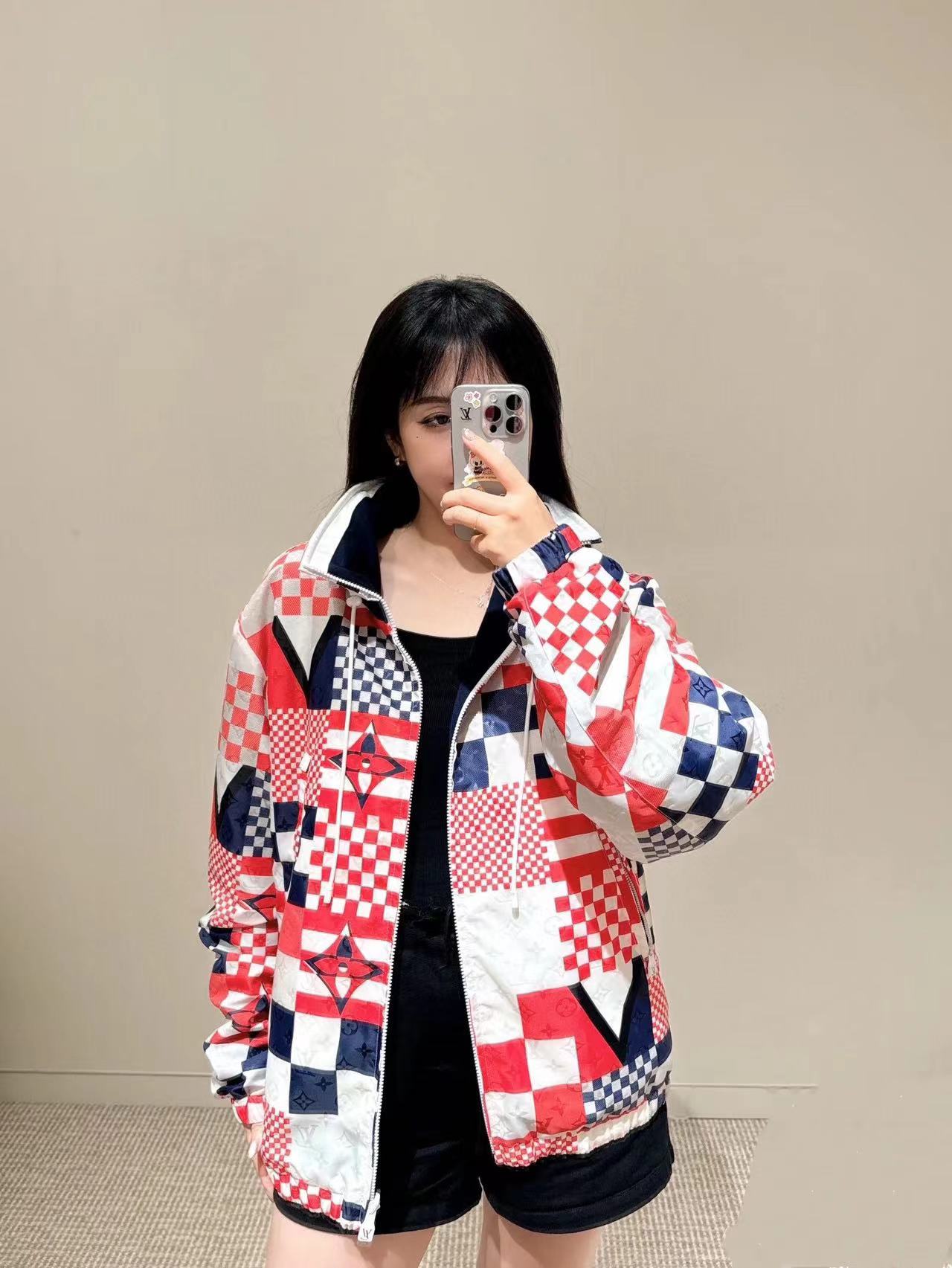 LV スタンドカラー両面プリントジャケット【50％割引+送料無料】