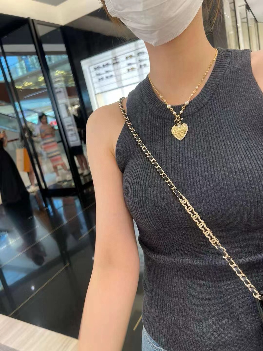 CHANE1 ダブルC ハートパールネックレス【50％割引+送料無料】