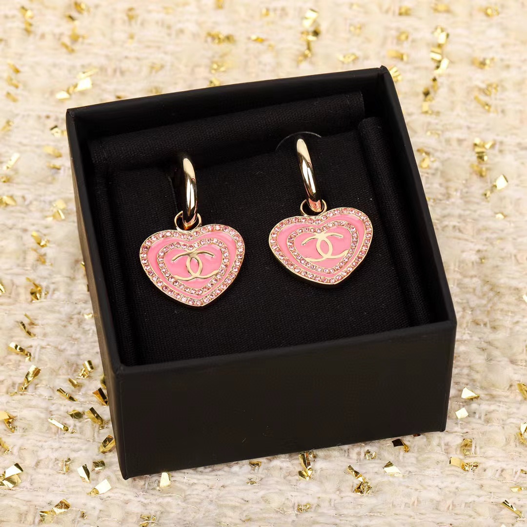 CHANE1 ピンク ハート ダブル C ピアス【50％割引+送料無料】