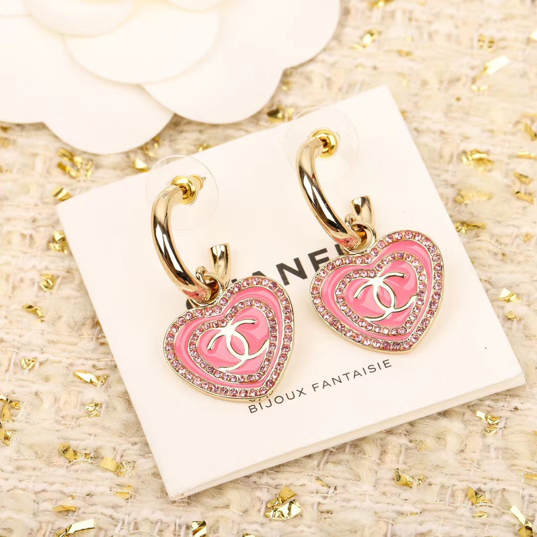CHANE1 ピンク ハート ダブル C ピアス【50％割引+送料無料】