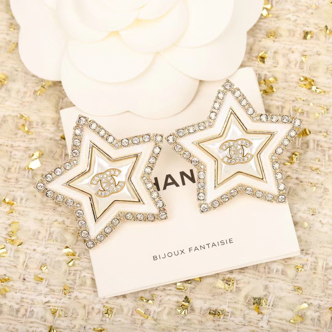 CHANE1 ダブルCダイヤモンド五芒星ピアス【50％割引+送料無料】