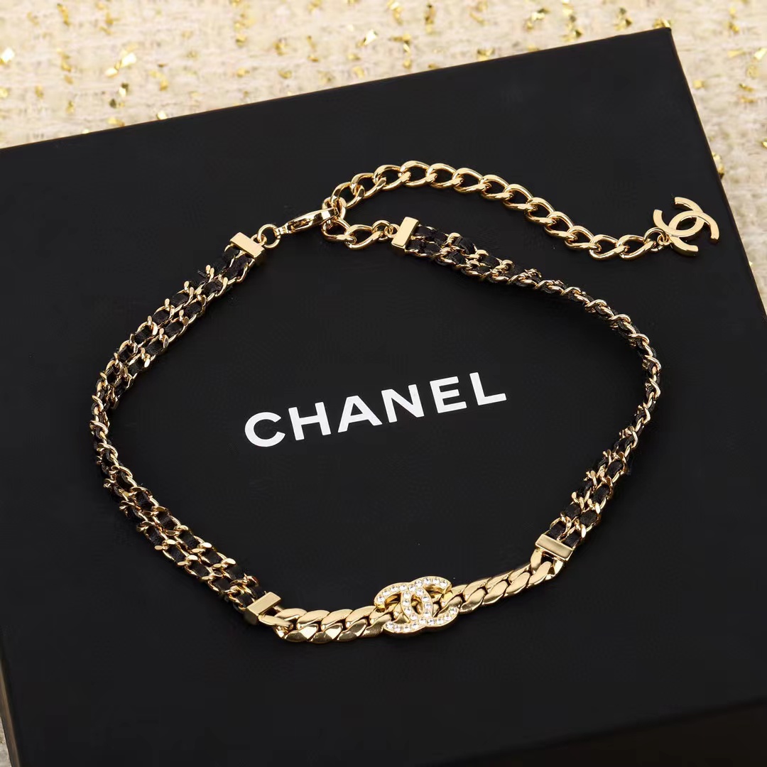 CHANE1 レザーチェーン ダブルC ネックレス【50％割引+送料無料】