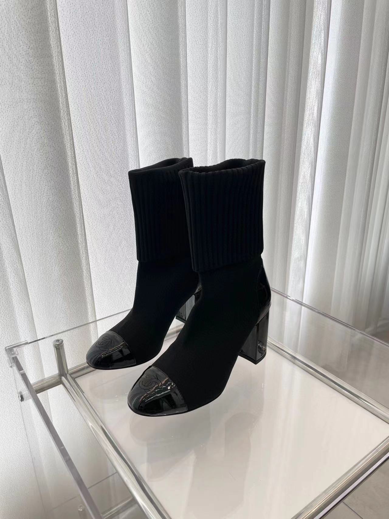 CHANE1 高品質パテントレザーウールブーツ【50％割引+送料無料】