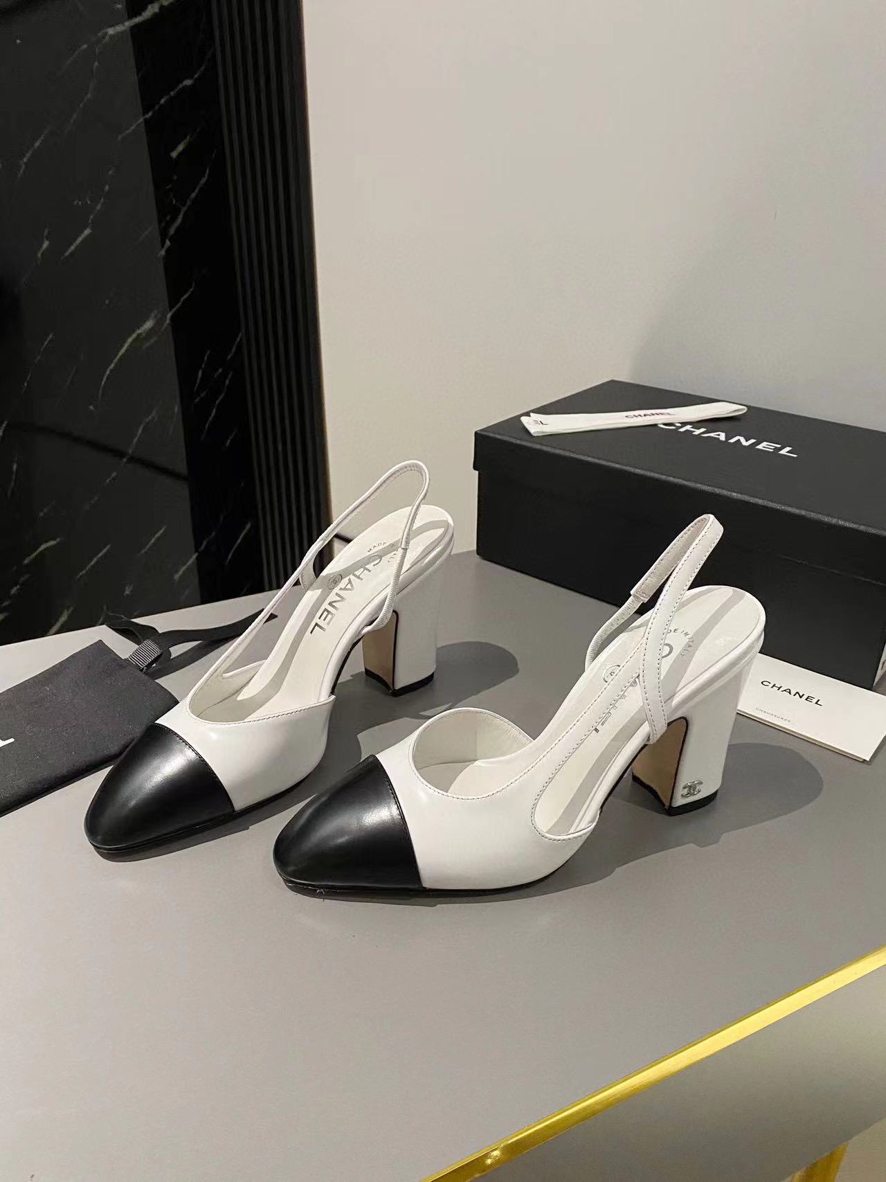 CHANE1 高品質の黒と白のカラーマッチングハイヒール【50％割引+送料無料】