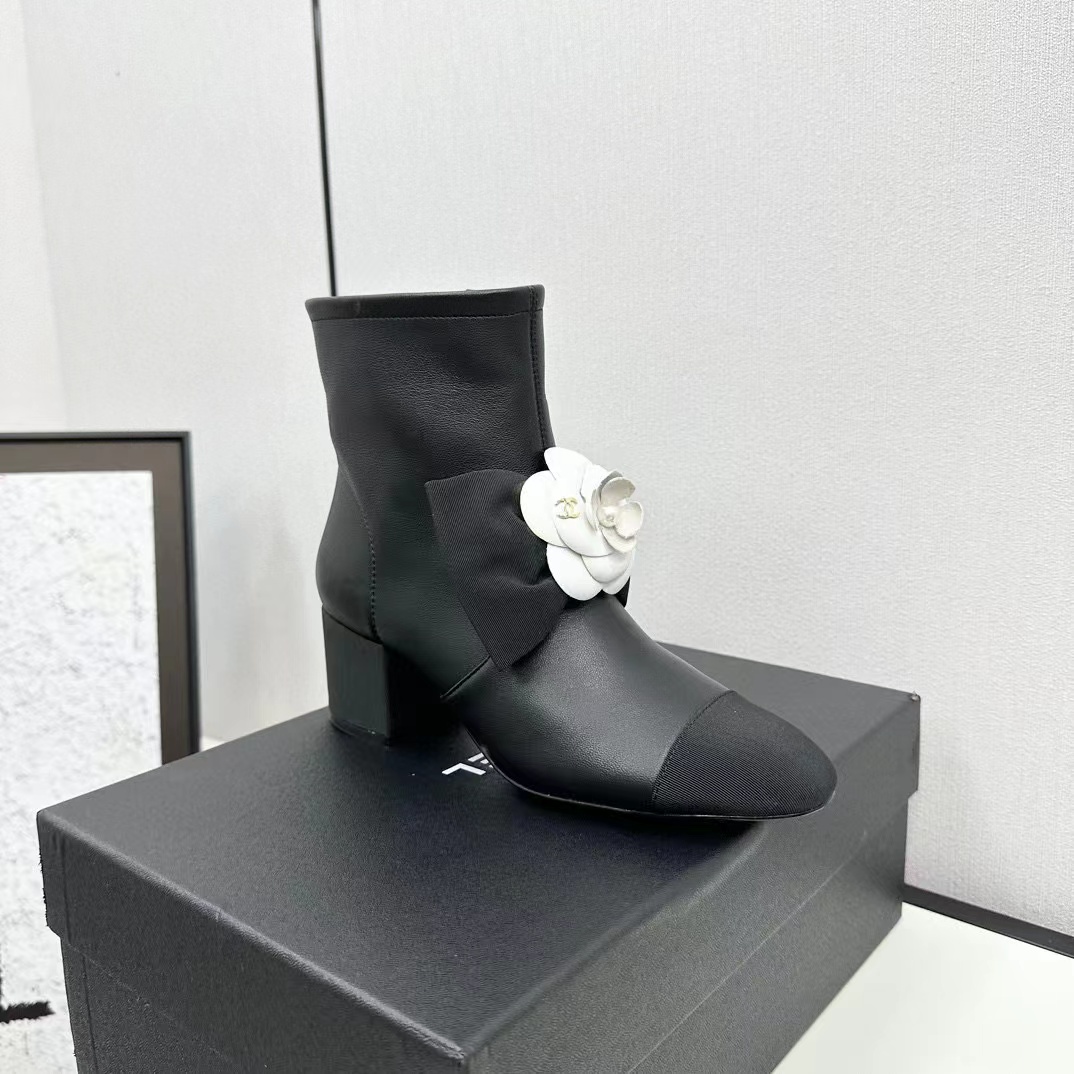 CHANE1 高品質カメリアハイヒールブーツ【50％割引+送料無料】