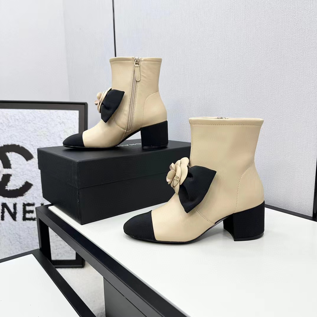 CHANE1 高品質カメリアハイヒールブーツ【50％割引+送料無料】