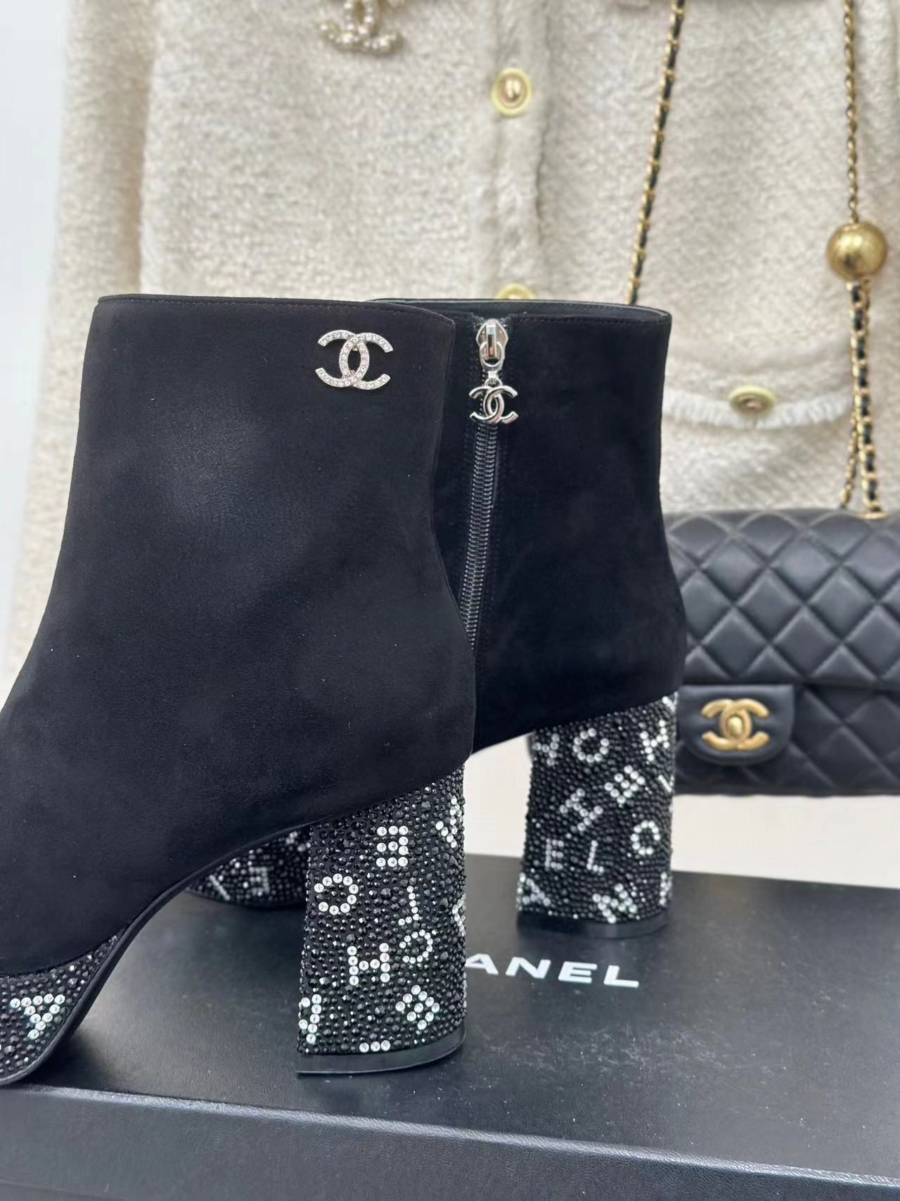 CHANE1 高品質防水プラットフォームシープスキンラインストーン太ヒールショートブーツ【50％割引+送料無料】