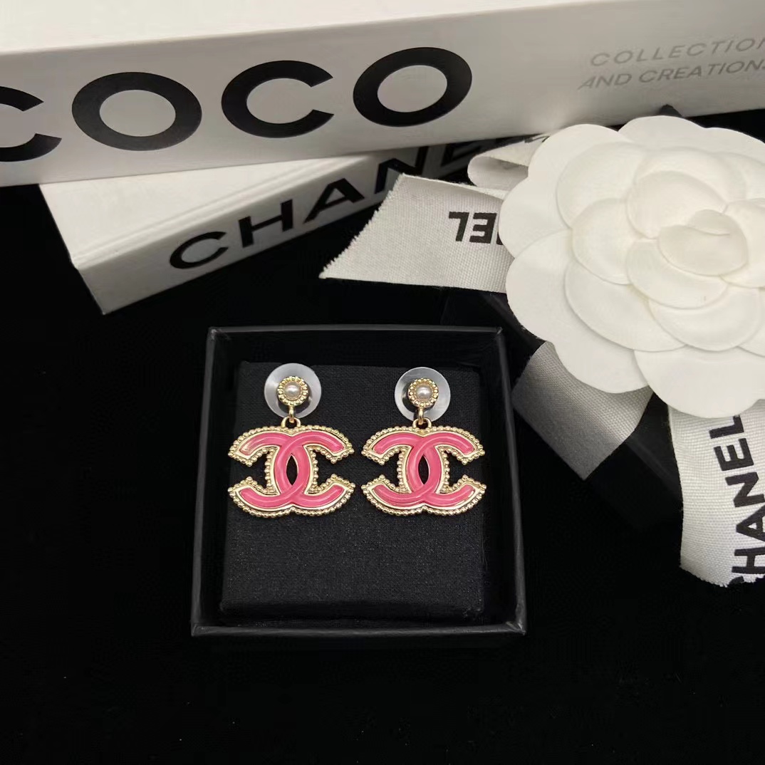 CHANE1 ピンク ダブル C スタッド ピアス【50％割引+送料無料】