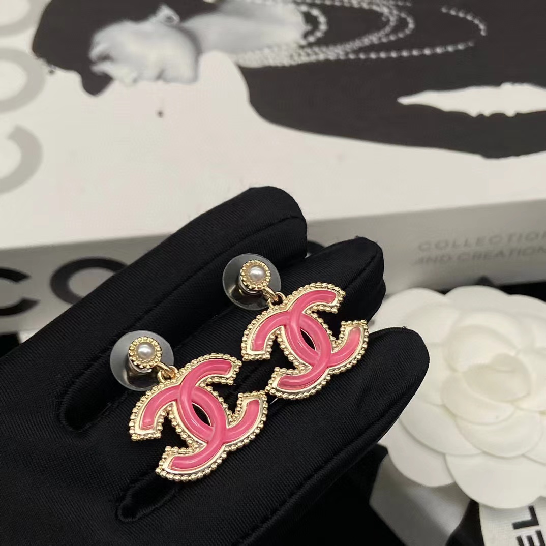 CHANE1 ピンク ダブル C スタッド ピアス【50％割引+送料無料】