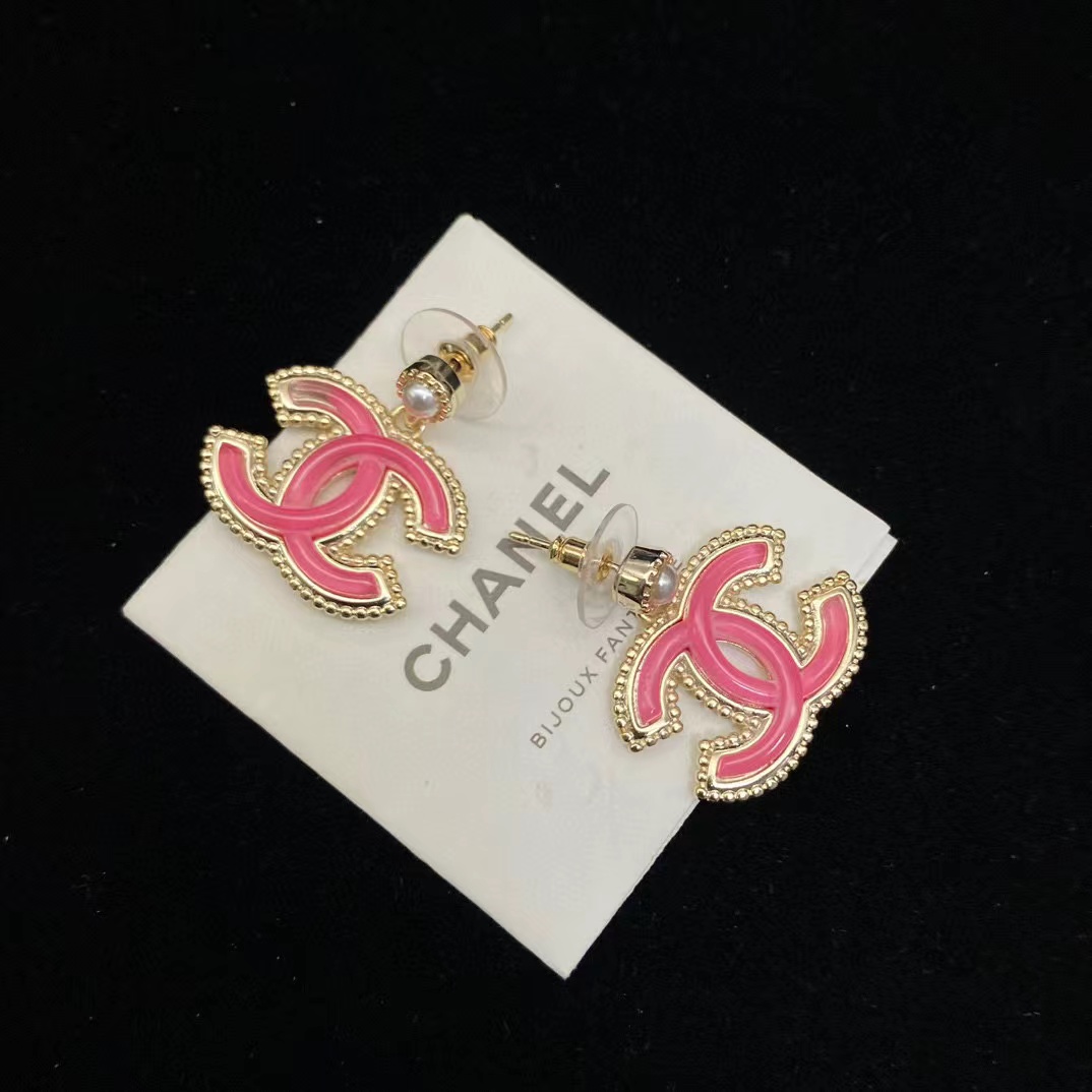 CHANE1 ピンク ダブル C スタッド ピアス【50％割引+送料無料】