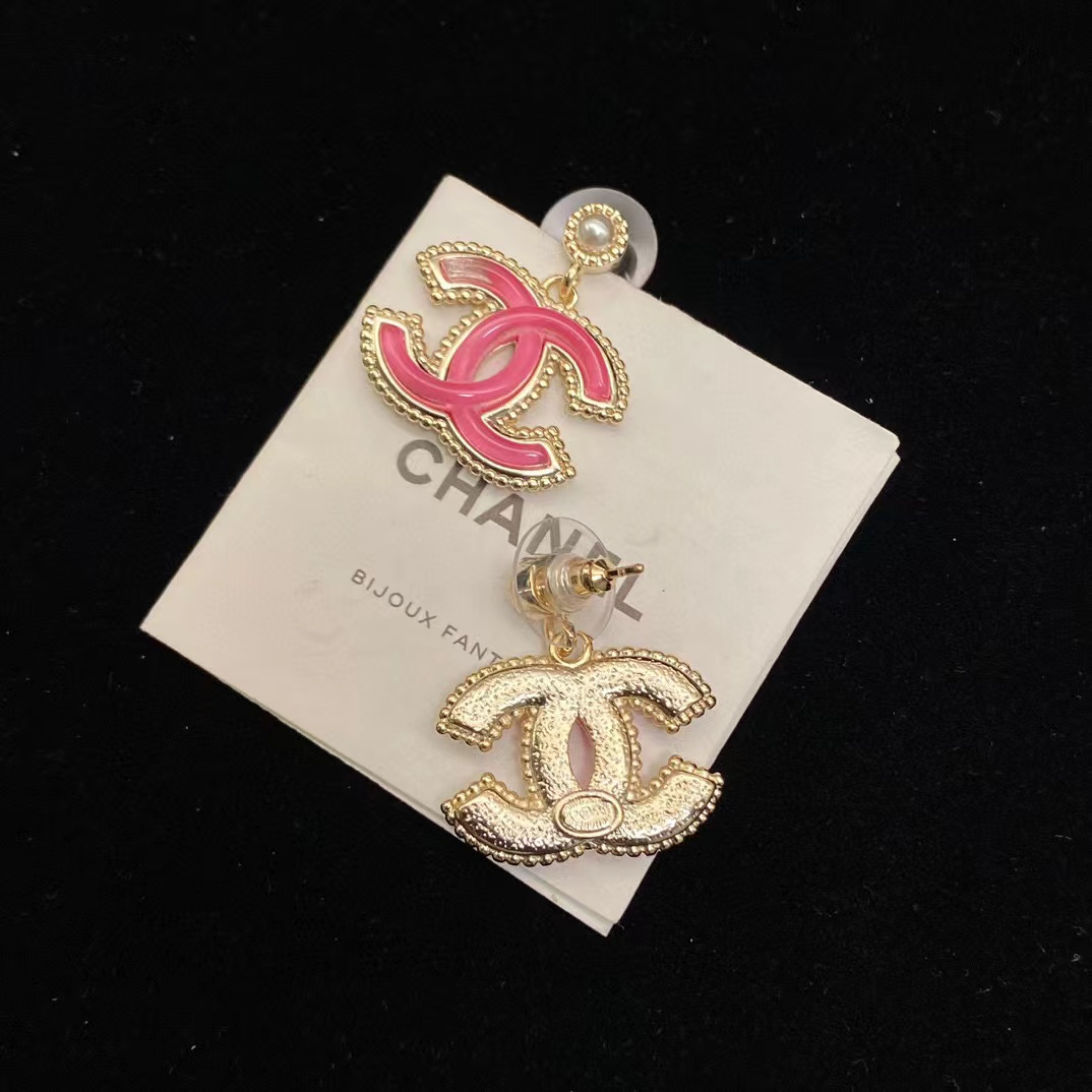 CHANE1 ピンク ダブル C スタッド ピアス【50％割引+送料無料】
