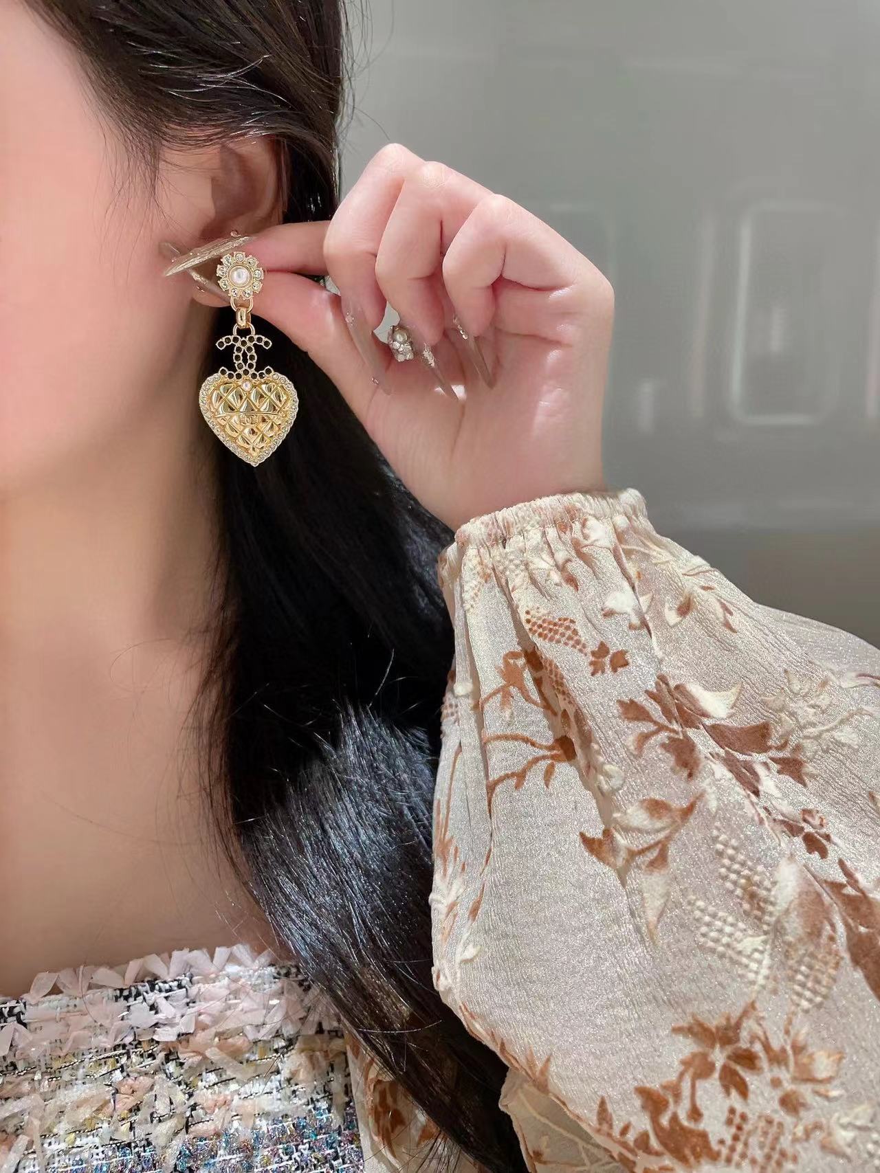 CHANE1 ハートパールダイヤモンドスタッドピアス【50％割引+送料無料】