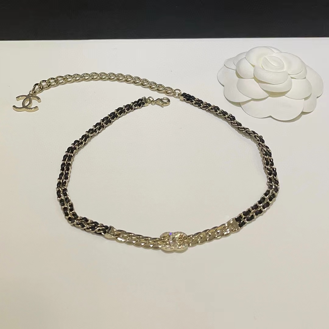 CHANE1 レザー ダブル C ダイヤモンド ネックレス【50％割引+送料無料】