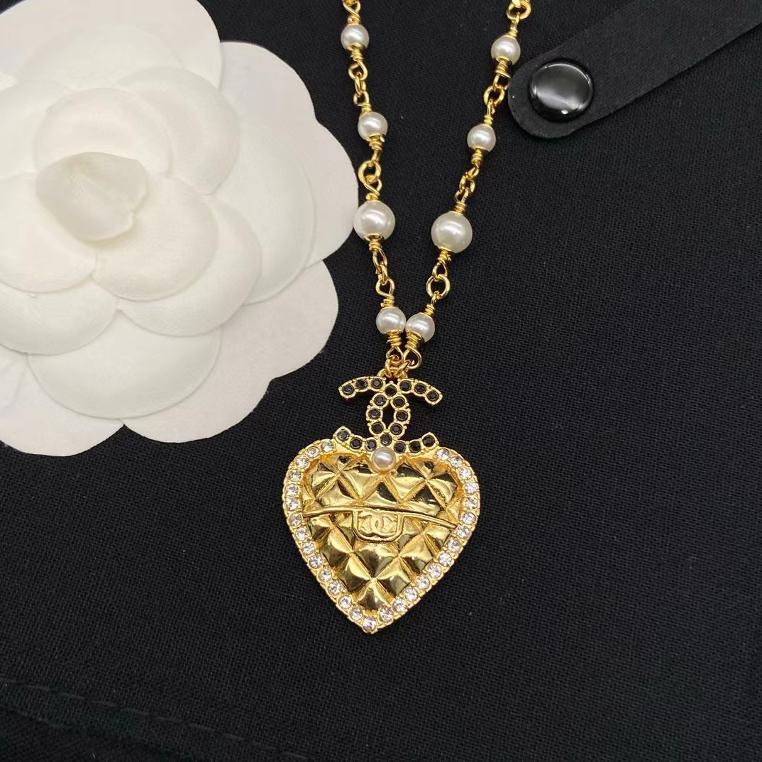 CHANE1 ハート ダブルC パールネックレス【50％割引+送料無料】