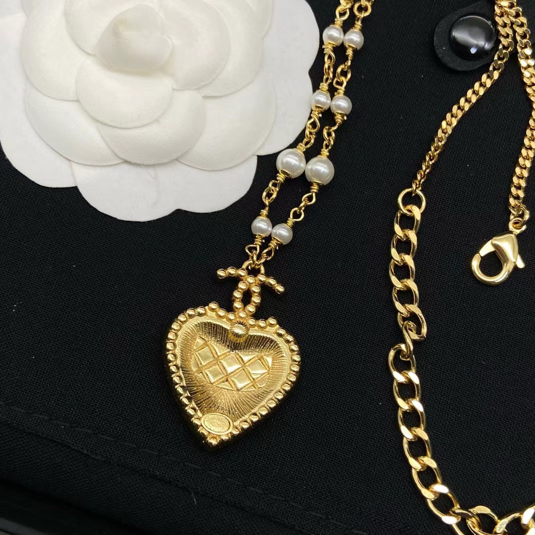 CHANE1 ハート ダブルC パールネックレス【50％割引+送料無料】