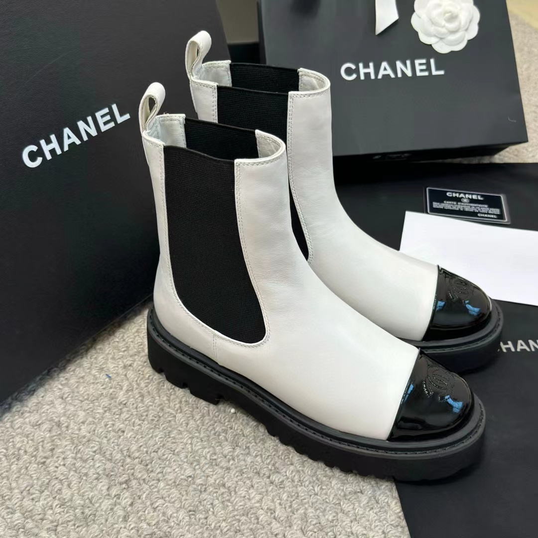 CHANE1 高品質ダブルCロゴ白黒マーティンブーツ【50％割引+送料無料】