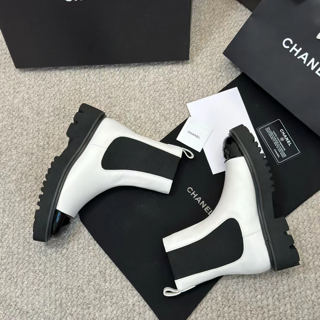 CHANE1 高品質ダブルCロゴ白黒マーティンブーツ【50％割引+送料無料】