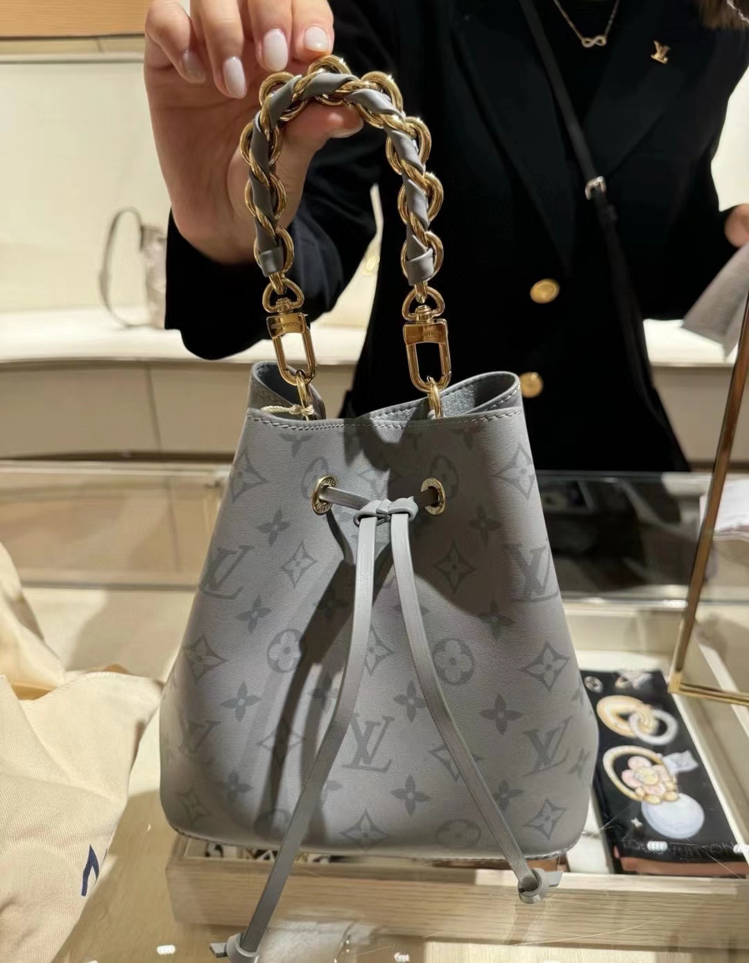 LV プリント グレー バケット バッグ【50％割引+送料無料】