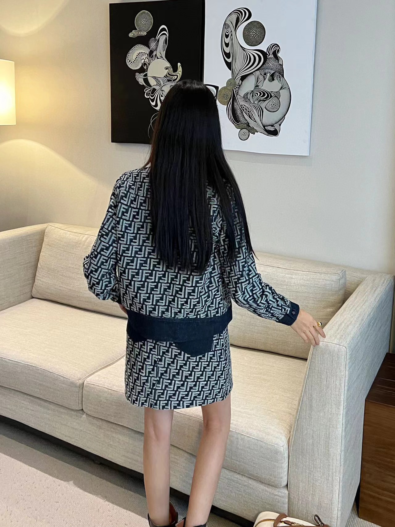 FEND1 高級デニムジャケット+スカート2点セット【50％割引+送料無料】