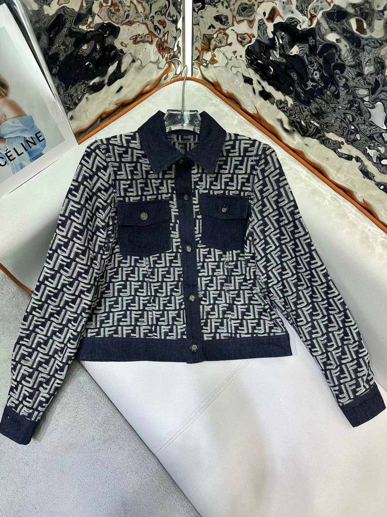 FEND1 高級デニムジャケット+スカート2点セット【50％割引+送料無料】