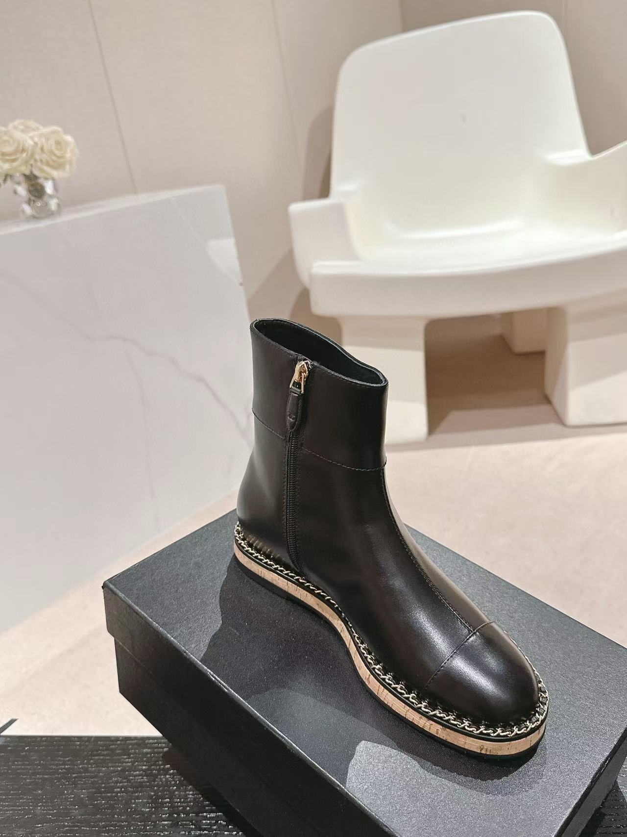 CHANE1 高級レターチェーンシープスキンブーツ【50％割引+送料無料】