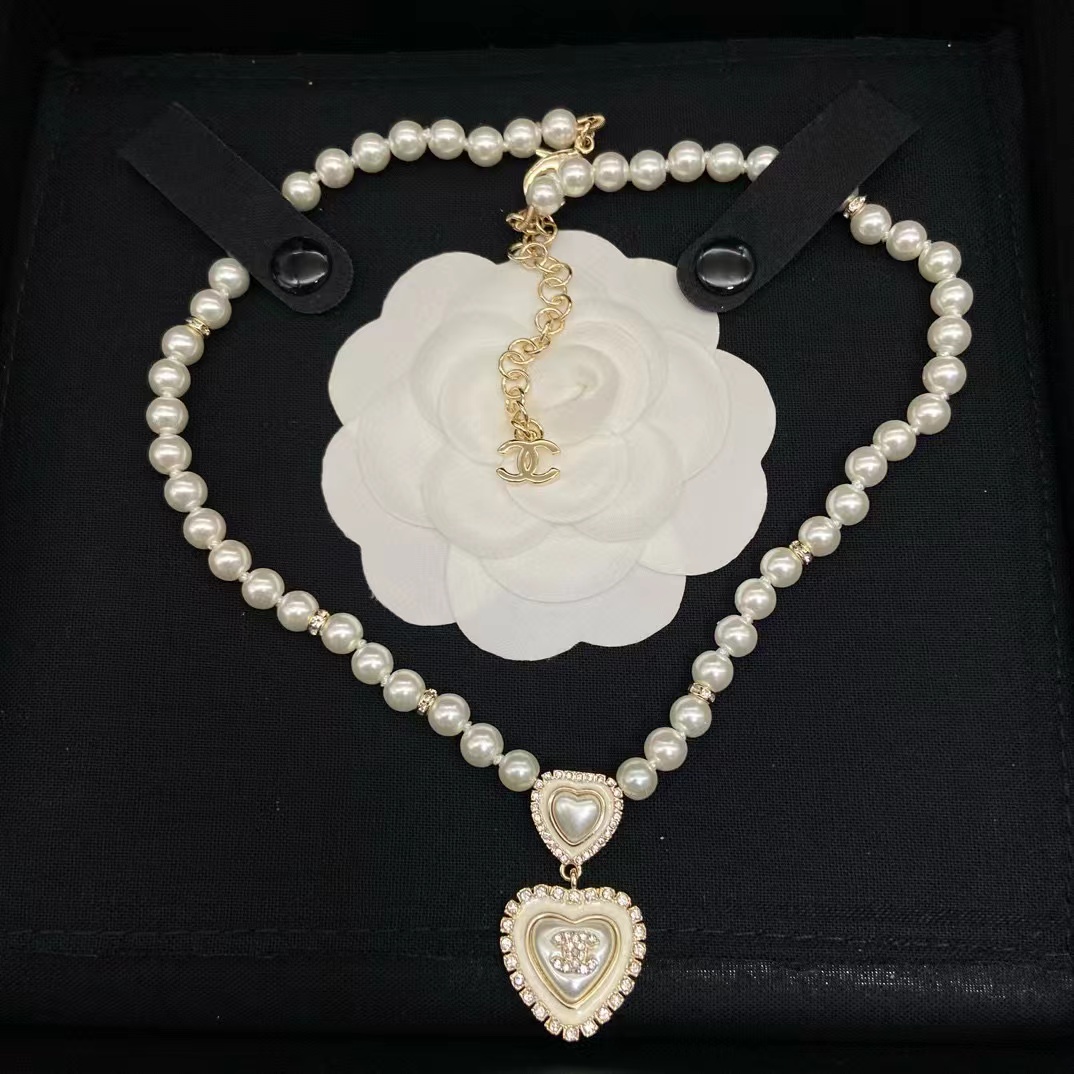 CHANE1 ダブルハートパールネックレス【50％割引+送料無料】