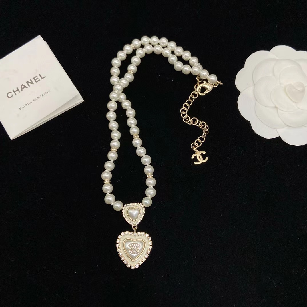 CHANE1 ダブルハートパールネックレス【50％割引+送料無料】