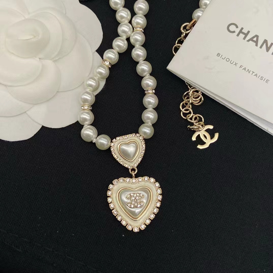 CHANE1 ダブルハートパールネックレス【50％割引+送料無料】