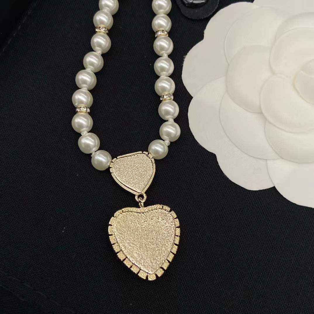 CHANE1 ダブルハートパールネックレス【50％割引+送料無料】