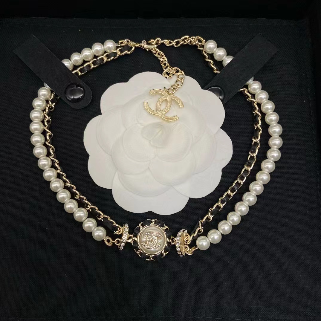 CHANE1 ダブルC ラウンド二層パールネックレス【50％割引+送料無料】