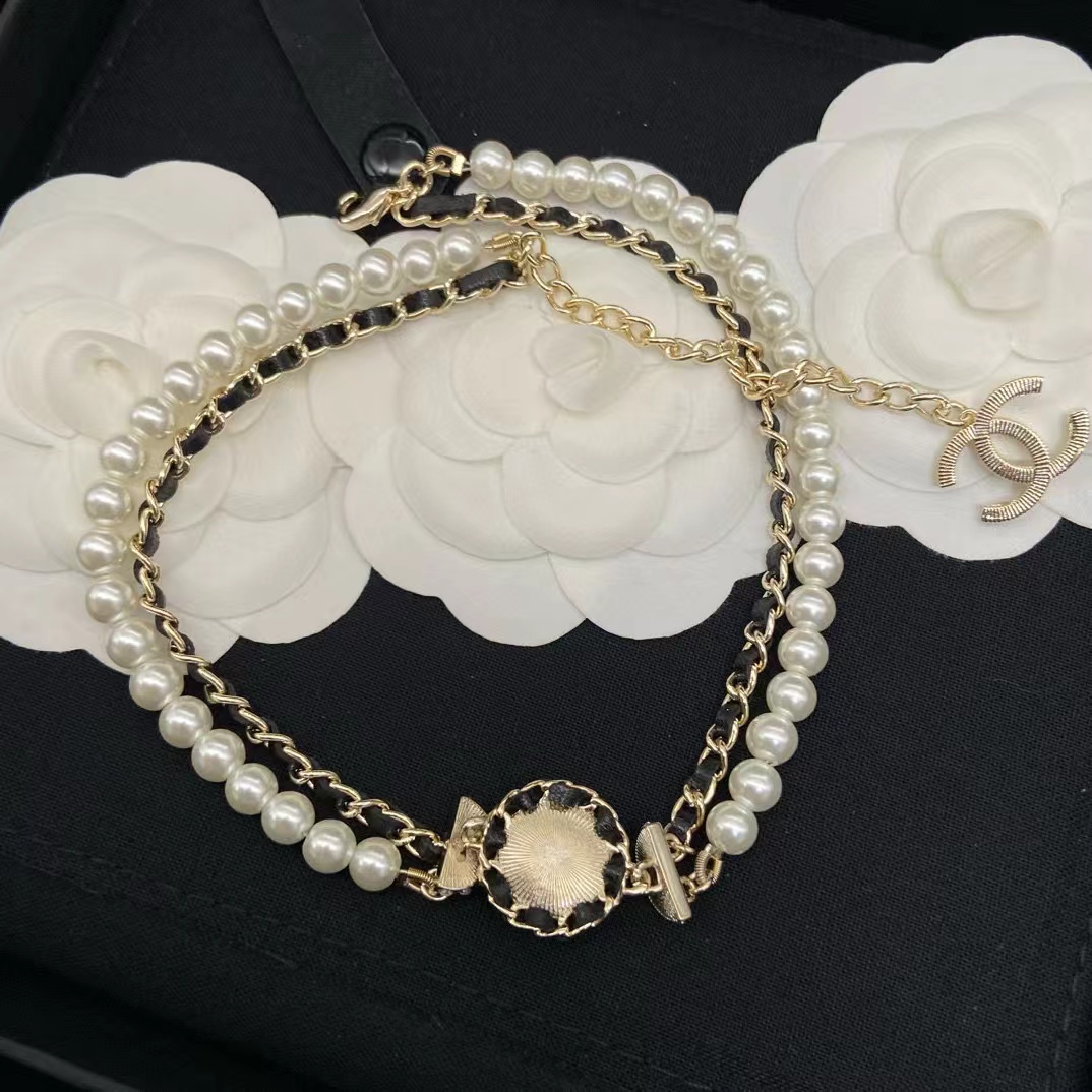 CHANE1 ダブルC ラウンド二層パールネックレス【50％割引+送料無料】