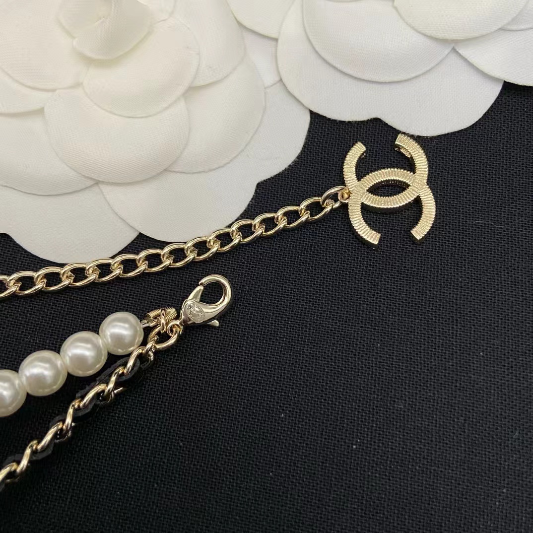 CHANE1 ダブルC ラウンド二層パールネックレス【50％割引+送料無料】