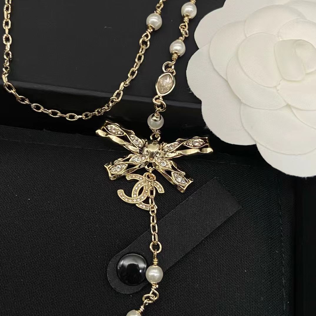 CHANE1 ボウ ダブル C パール セーター チェーン【50％割引+送料無料】