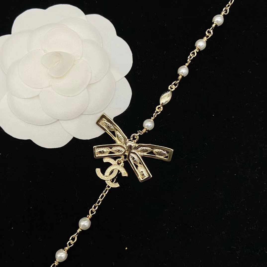 CHANE1 ボウ ダブル C パール セーター チェーン【50％割引+送料無料】