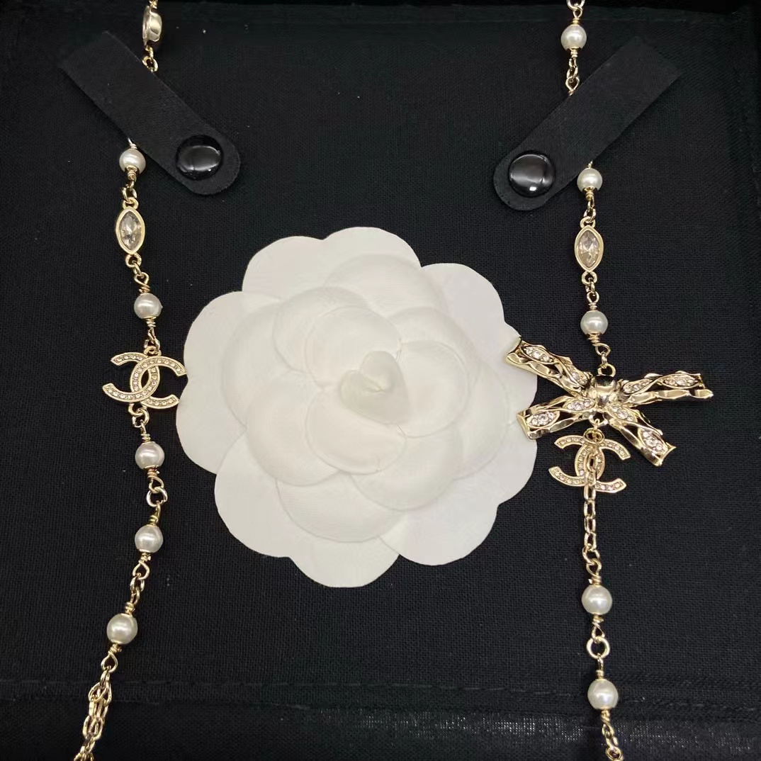 CHANE1 ボウ ダブル C パール セーター チェーン【50％割引+送料無料】